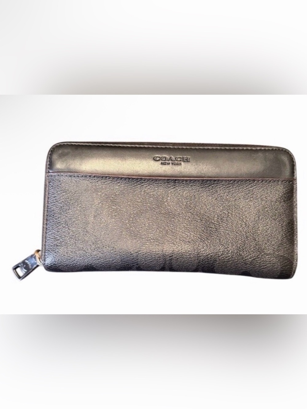 Coach Accordion Zip-Around Wallet Signature Canvas Black And Oxblood